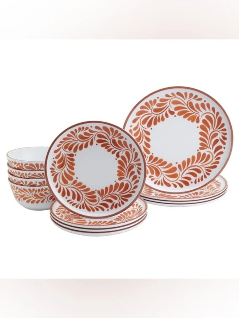 INFUSE 11 Piece Lebrillo Pattern Melamine Dinnerware Set for Outdoor Dinner Set